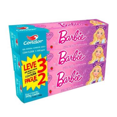Imagem de Gel Dental Infantil Condor Barbie Morango 50g 3 unidades