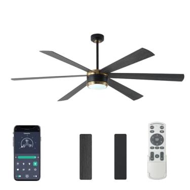 Imagem de SHOWDI Ventilador de teto com luzes e controle remoto, temporizador de controle de aplicativo de 6 lâminas, reversível, brilho contínuo e temperatura de cor, ventilador de teto de madeira ao ar livre