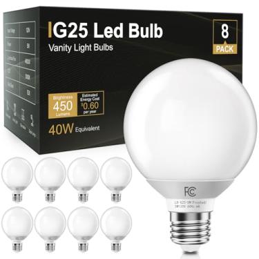 Imagem de TJOY Lâmpadas Globo LED G25, Lâmpada Vanity para Banheiro Equivalente a 40W, Base E26 Branca de Luz do Dia 5000K, Lâmpada Decorativa Redonda para Espelho de Maquiagem, CRI85+, 450LM, Não Regulável, UL