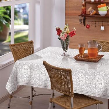 Imagem de Toalha de Mesa de Plástico Térmico Para 4 6 8 e 10 cadeiras(RENDA ARTESANAL,MESA DE 10 CADEIRAS)