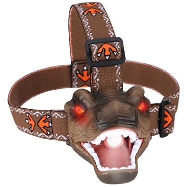 Imagem de lelefa Lanterna de cabeça infantil de dinossauro, lanterna de cabeça de LED de dinossauro T-Rex, lanterna de brinquedo de dinossauro com 4 modos de iluminação para meninos, meninas, acampamento