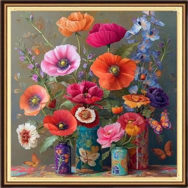 Imagem de DMCVIVR Kits de ponto cruz estampado para adultos iniciantes kits de bordado 11CT kits de ponto cruz padrões de bordado - vaso de flores mágico 45,7 x 45,7 cm