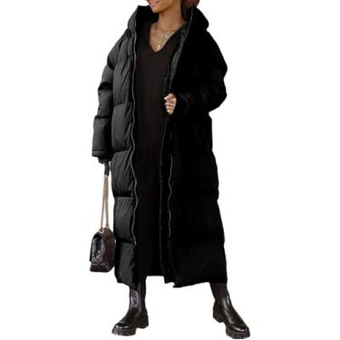 Imagem de Mulheres Longo Acolchoado Casaco Com Capuz Maxi Comprimento Manga Longa Puffer Jaqueta Acolchoada Casaco Acolchoado Inverno Outerwear, Black, L