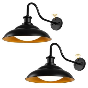 Imagem de Luzes LED de celeiro ao ar livre do crepúsculo ao amanhecer, luminárias de parede exterior pescoço de ganso grande de 40,6 cm com temperatura de cor ajustável, luzes modernas de varanda em ouro preto