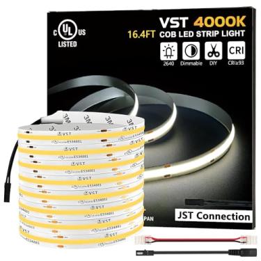 Imagem de VST Fita de luzes LED COB de 5 metros branco natural 4000K, fita de luz LED regulável de 24 V, 48 W, 2640 LEDs, Ra 93+, IP30, iluminação para cozinha, armários, certificação UL (fonte de alimentação