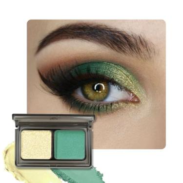 Imagem de AMY'S DIARY Paleta de sombras de 2 cores ouro limão brilhante + verde esmeralda fosco – sombra fosca brilhante para maquiagem dos olhos, longa duração e altamente pigmentada, vegana e livre de