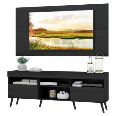 Imagem de Rack Com Painel E Suporte Tv 65" Retrô Londres Multimóveis V3347 Preto Preto