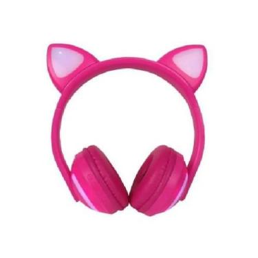 Imagem de Fone De Ouvido Headphone Bluetooth Com Orelha De Gato Rosa - MKB