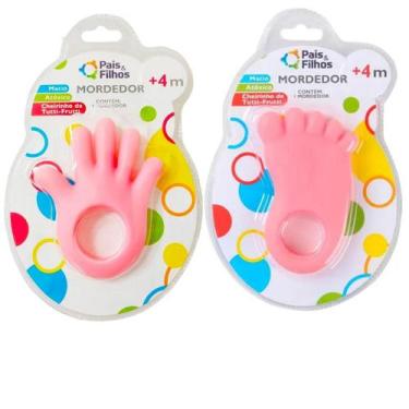 Imagem de Mordedor Bebe Pezinho Mãozinha Anti Stress Rosa Premium - Pais & Filho