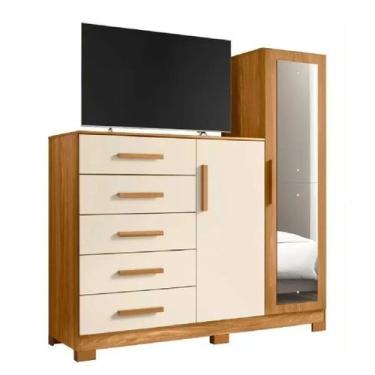 Imagem de Cômoda 5 gavetas com corrediças telescópicas 2 portas  6 pés New Maste