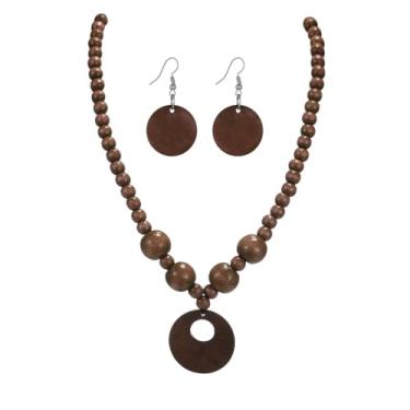 Imagem de A-yeite Conjunto de joias de colar amarelo boêmio para mulheres gargantilha colorida com contas de madeira grossa colar brinco declaração acessórios de praia verão, One Size, Madeira, Sem Pedra