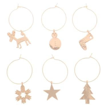 Imagem de Hemoton 6 peças de pingentes de taça de vinho com tema de Natal, marcadores de copos dourados, marcadores de bebidas para lembrancinhas de festa e reuniões de família