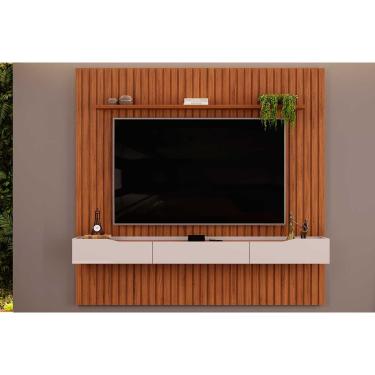 Imagem de Home p/ TV até 65 Pol Pratic Ripado c/ 3 Gavetas 223x240cm Freijó/Off White - DJ Móveis