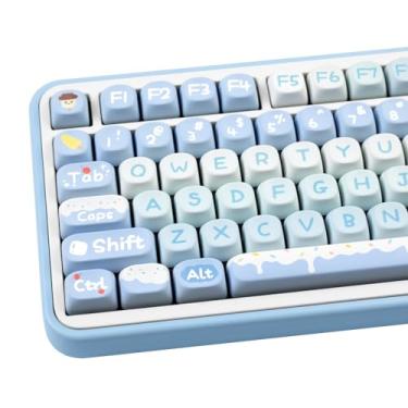 Imagem de COOMICKEY Teclas PBT 135 teclas azuis gelado com sublimação de tinta fofa perfil MOA conjunto de teclas personalizadas para teclados mecânicos Cherry Gateron MX Switches