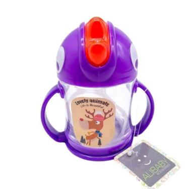 Imagem de Garrafa Infantil De Plástico Com Canudinho - 300ml, Roxo