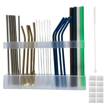 Imagem de Zpzrxm Suporte de canudo de acrílico tipo dividido para porta de armário, um armazenamento de canudo que economiza espaço para porta de armário ou bancada com fita dupla face e escova, ajuste a altura