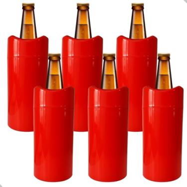 Imagem de Porta Garrafa Térmico Camisinha de Cerveja 600 ml – Mantém a Bebida Gelada e Evita Suor (Vermelho, Kit 6 Uni - 600ml)