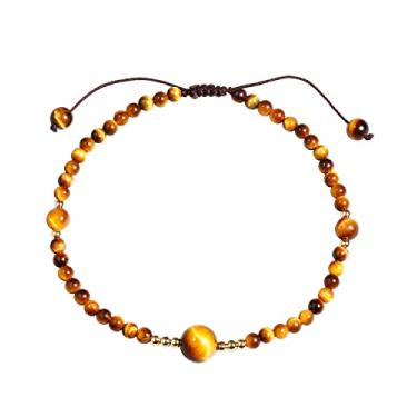 Imagem de Jewever Pulseira feminina com contas de olho de tigre/ametista/pedra da lua, pedra de Reiki, cristais de cura energética e pedras preciosas para pés de praia, tamanho ajustável (21 a 25 cm), 8.5-10