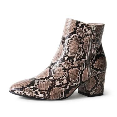 Imagem de J. Adams Zuma Bota de cano curto – Bota fechada com bico fino salto de bloco baixo com zíper, Snake Pu, 10