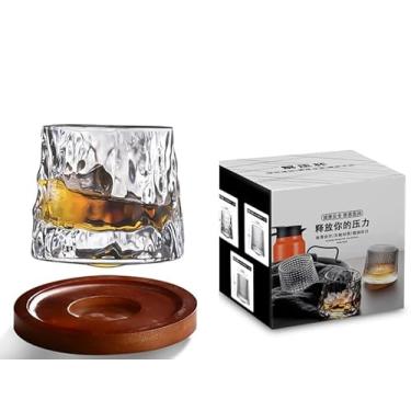 Imagem de 1 conjunto de copos de uísque rotativos à moda antiga com porta-copos criativos de nogueira, presentes de uísque para homens, dia dos pais, copos de vidro de bourbon para coquetéis (estilo geleira)