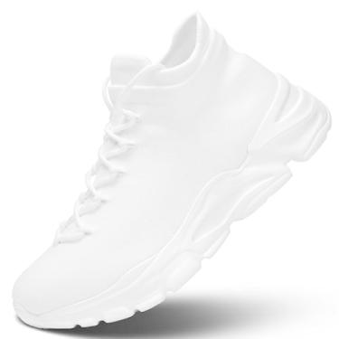 Imagem de AONEREALRUN Tênis masculino sem cadarço para corrida, confortável, respirável, leve, antiderrapante, atlético, academia, treino, casual, moderno, Branco, 39