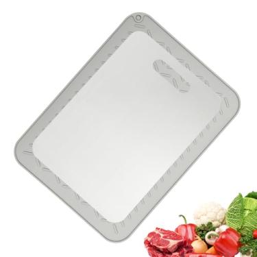 Imagem de Tábua de corte de aço inoxidável, favo de mel frontal/parte traseira escovada dupla face tábua de corte de grau alimentício com tapete de secagem de silicone, pode ser lavada na lava-louças para
