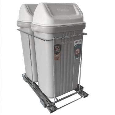 Imagem de Lixeira Dupla Deslizante de Embutir Armário para Cozinha 10L Corrediça