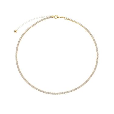 Imagem de Colar Dourado Chocker Riviera Pedras Brancas
