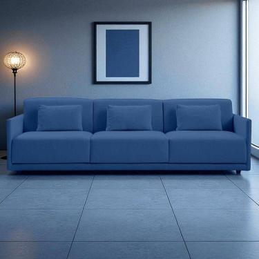 Imagem de Sofá 3 Lugares King Size Revestimento em Sarja 252cm Azul Médio