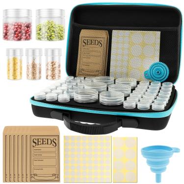 Imagem de Organizador de armazenamento de sementes com 48 compartimentos, kit de economia de sementes de jardim com 7 envelopes de sementes, adesivo de etiqueta, funil para economia de sementes de vegetais e