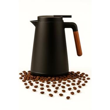 Imagem de Garrafa Térmica Café Preta Premium 1L Café Chá Água com Cabo de Madeira Design Moderno - Quente ou Frio