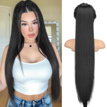 Imagem de Extensão de rabo de cavalo ORSUNCER com cordão longo e reto preto