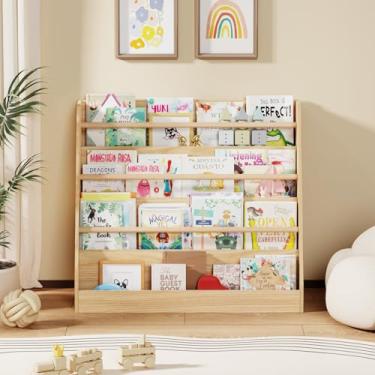 Imagem de Lkeiyay Estante infantil, estante de madeira de 4 níveis, prateleira de exibição de livros, suporte de livros para armazenamento de bebê, estante Montessori, quarto infantil, estante infantil para