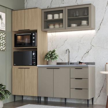 Imagem de Cozinha Compacta Lavínia 8 Portas 3 Gavetas com Vidro Imperial/Fume - Jcarvalho