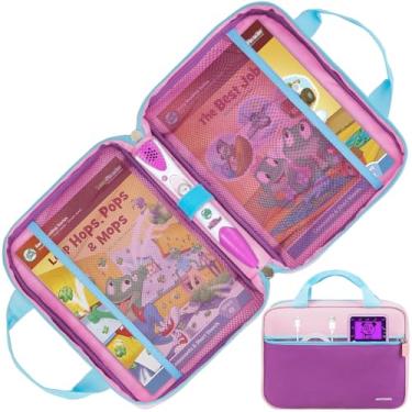 Imagem de Estojo de transporte compatível com o sistema Leapfrog LeapReader LeapReader, pacote de 10 livros, bolsa de armazenamento portátil para sistema de leitura e escrita Leapfrog LeapReader, rosa