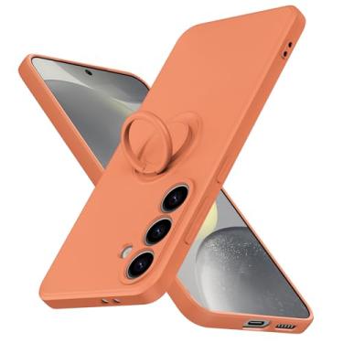 Imagem de JUNAUTTB Capa para Samsung Galaxy S23 com anel, silicone líquido macio e fino, capa de telefone com suporte giratório de 360° embutido 6,1 polegadas laranja JUS04-137
