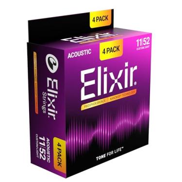 Imagem de Elixir Cordas para violão acústico de bronze fósforo com tecnologia NANOWEB, luz personalizada (.011-.052) - Pacote com 4 exclusivos da Amazon