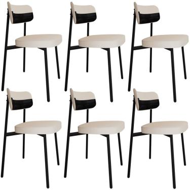 Imagem de Kit 06 Cadeiras Estofada Para Sala de Jantar Astrid Preto C01 Linho Palha Courino Preto - Lyam Decor