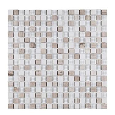 Imagem de Glass Mosaic MT710 Matisse Branco e Areia - Pastilha de Vidro e Mármore Quadrada - 12 Peças - Rústico - Branco - Vidro e Pedra - Autoadesivo