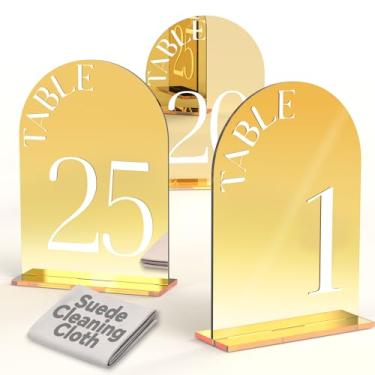 Imagem de Framokoko Números de mesa de casamento arqueados espelhados 1-10 com suportes, letra dupla face de 12,7 x 17,8 cm, placa de casamento acrílica, decoração de centro de mesa para festa de recepção de