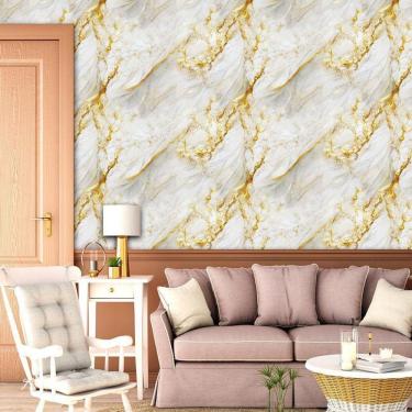 Imagem de Papel De Parede Marmore Carrara Dourado Autocolante Sala