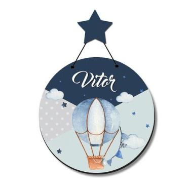 Imagem de Enfeite Porta Maternidade MDF Personalizado com Nome e Balão em Aquare