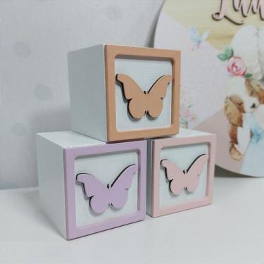 Imagem de Cubo Decorativo Personalizado com Borboleta e Letra - no-brand