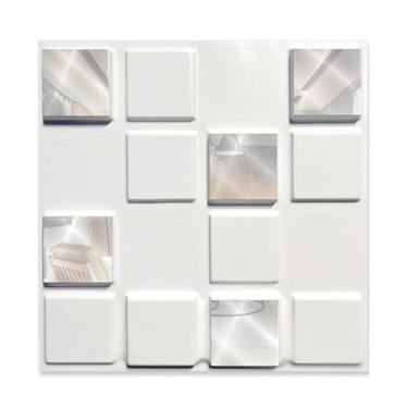 Imagem de Placas Decorativa 3D Espelhado Revestimento Moderno Sala Quarto 25x25cm (30,Branca + Prata)