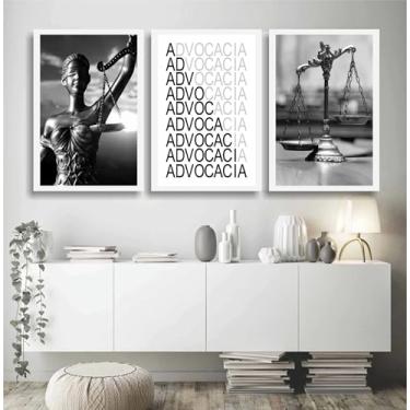 Imagem de Kit 3 Quadros Decorativos Balança Escritório Advogado Direito Frases Profissão Com Moldura