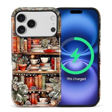 Imagem de casesok Capa para iPhone 17 Pro, compatível com MagSafe, capa rígida de camada dupla + capa de silicone, proteção total à prova de choque, para iPhone 17 Pro-Christmas Bookshelf Winter Aesthetic
