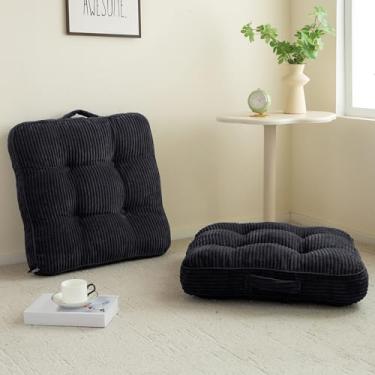 Imagem de Almofada lavável de chão para adultos, almofada de meditação, assento quadrado grande, capa de veludo cotelê tufado removível, para sala de estar ou ioga, 55 x 55 cm, pacote com 2, lavável na máquina