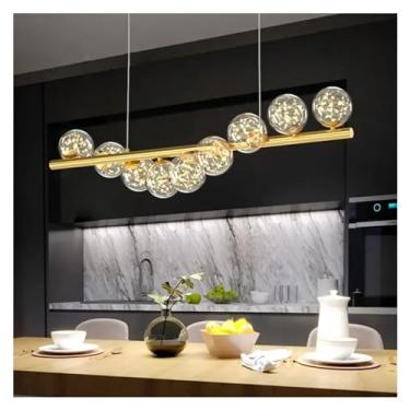 Imagem de Lustre de teto longo de bola de vidro dourado compatível com mesa de bar sala de jantar cozinha ilha luzes pendentes decoração para casa lustre luminária lustre luminária