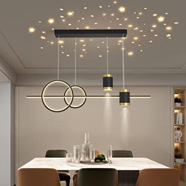 Imagem de Luminária pendente moderna ajustável em forma de anel para mesa de jantar, sala de estar, quarto, cozinha, escritório e escritório, lustre de teto ajustável em altura na cor preta