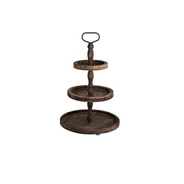 Imagem de Suporte de bolo suporte de sobremesa bandeja dupla de três camadas bandeja de madeira para decoração de mesa de sobremesa adereços adequados para bolos de nascimento, sobremesas (cor: cinza, tamanho